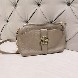 Tory Burch Taupe Pebbled Leather Crossbody Bag